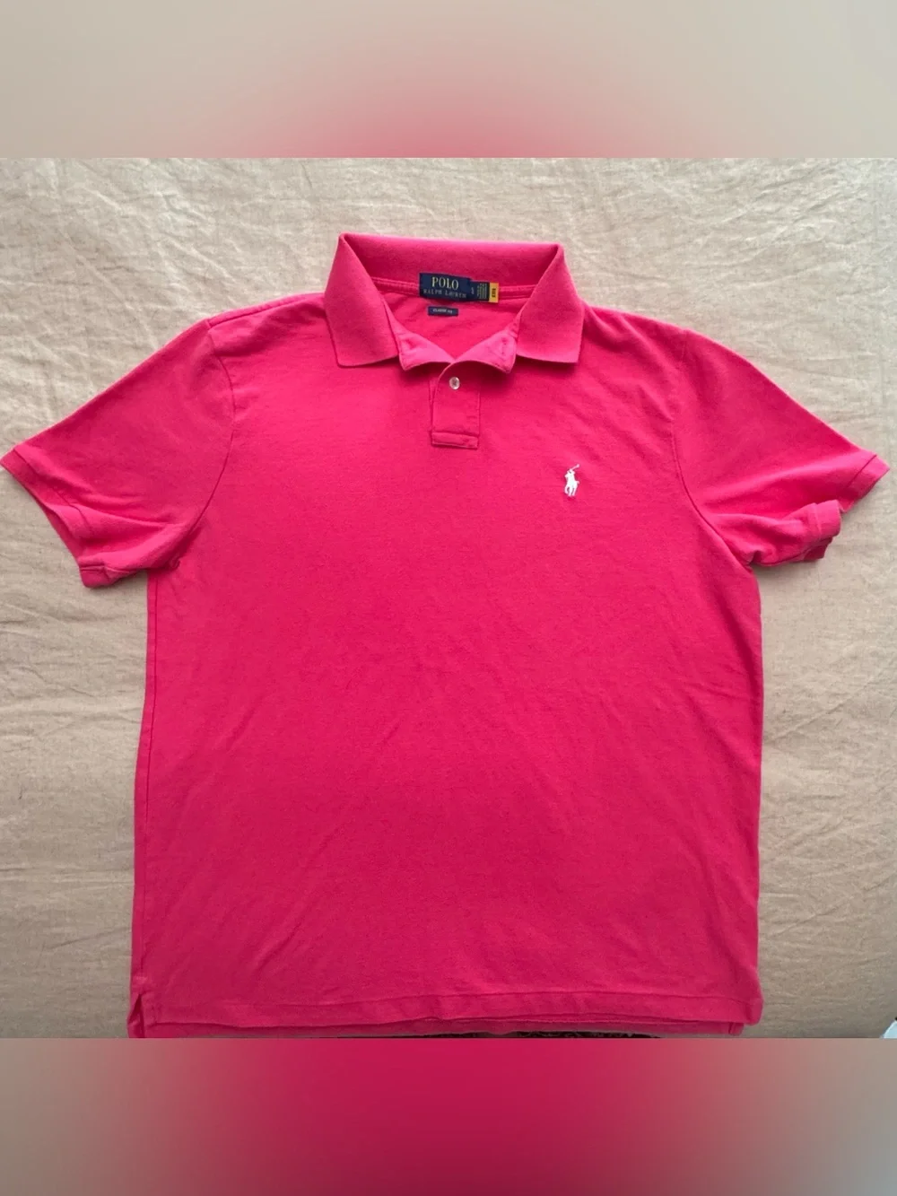 Ralph Lauren Men’s Bright Pink Polo with White Pony Logo